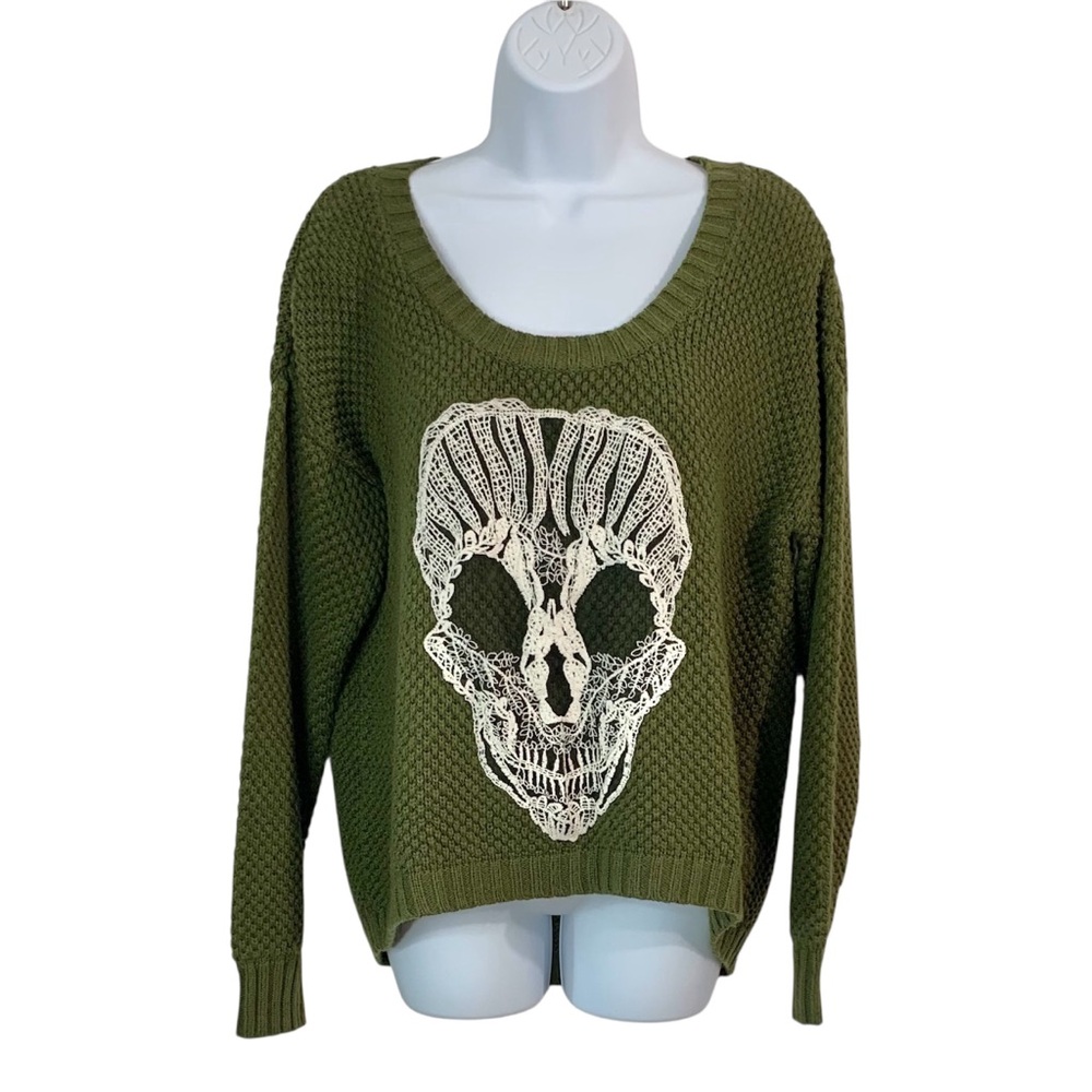 LOVE BY DESIGN Knit Sweater w/ Lace Skull Sz L